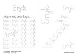 Karty pracy z imionami - nauka pisania imion dla dzieci - Eryk