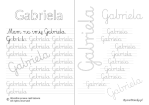 Karty pracy z imionami - nauka pisania imion dla dzieci - Gabriela