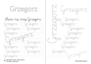 Karty pracy z imionami - nauka pisania imion dla dzieci - Grzegorz
