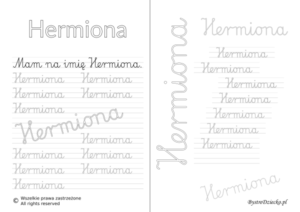 Karty pracy z imionami - nauka pisania imion dla dzieci - Hermiona