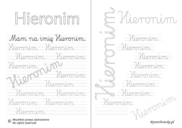 Karty pracy z imionami - nauka pisania imion dla dzieci - Hieronim