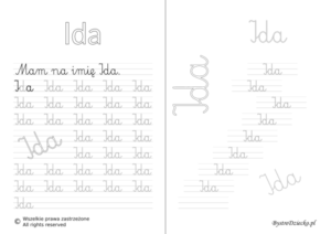 Karty pracy z imionami - nauka pisania imion dla dzieci - Ida