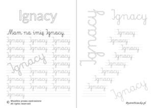 Karty pracy z imionami - nauka pisania imion dla dzieci - Ignacy