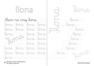 Karty pracy z imionami - nauka pisania imion dla dzieci - Ilona