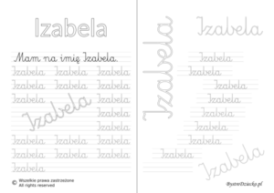 Karty pracy z imionami - nauka pisania imion dla dzieci - Izabela