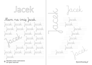 Karty pracy z imionami - nauka pisania imion dla dzieci - Jacek