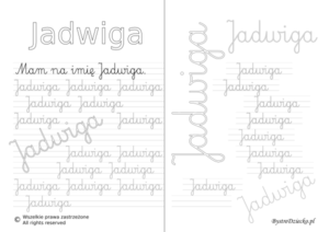 Karty pracy z imionami - nauka pisania imion dla dzieci - Jadwiga