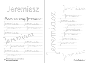 Karty pracy z imionami - nauka pisania imion dla dzieci - Jeremiasz