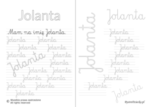 Karty pracy z imionami - nauka pisania imion dla dzieci - Jolanta