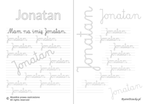 Karty pracy z imionami - nauka pisania imion dla dzieci - Jonatan