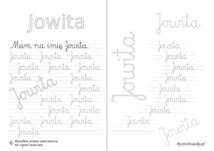 Karty pracy z imionami - nauka pisania imion dla dzieci - Jowita