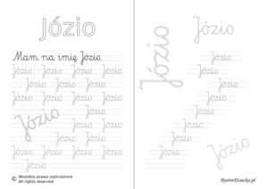 Karty pracy z imionami - nauka pisania imion dla dzieci - Józio
