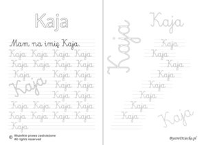 Karty pracy z imionami - nauka pisania imion dla dzieci - Kaja