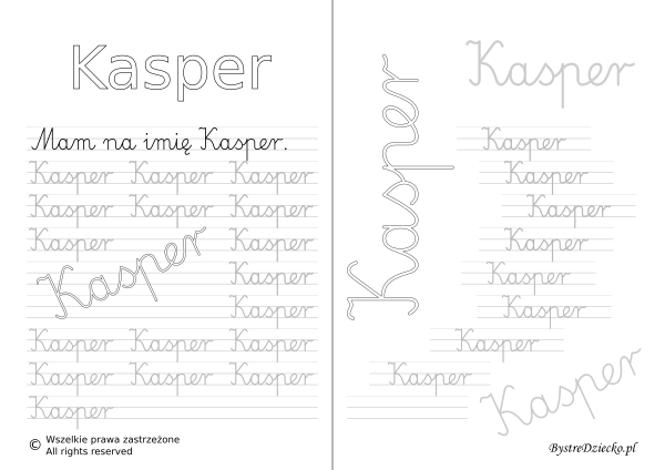Karty pracy z imionami - nauka pisania imion dla dzieci - Kasper