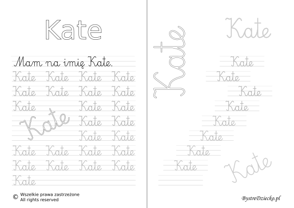 Karty pracy z imionami - nauka pisania imion dla dzieci - Kate