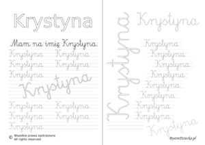 Karty pracy z imionami - nauka pisania imion dla dzieci - Krystyna