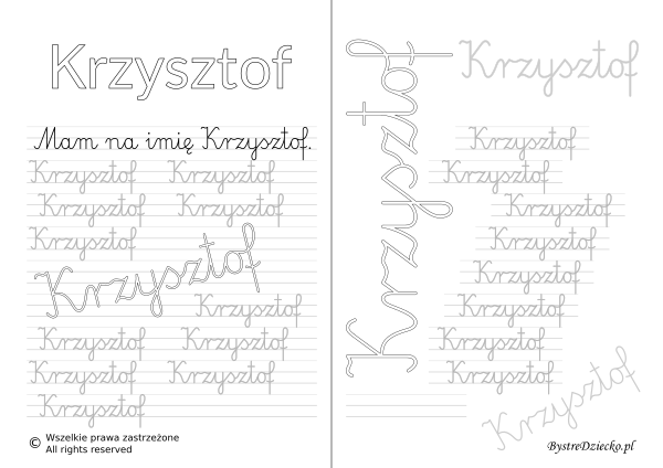 Karty pracy z imionami - nauka pisania imion dla dzieci - Krzysztof