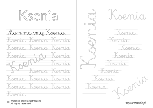 Karty pracy z imionami - nauka pisania imion dla dzieci - Ksenia