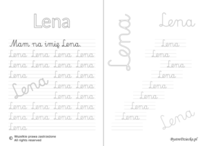 Karty pracy z imionami - nauka pisania imion dla dzieci - Lena