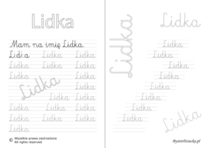 Karty pracy z imionami - nauka pisania imion dla dzieci - Lidka