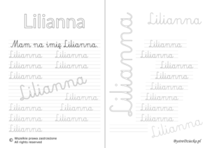 Karty pracy z imionami - nauka pisania imion dla dzieci - Lilianna