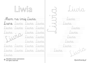 Karty pracy z imionami - nauka pisania imion dla dzieci - Liwia