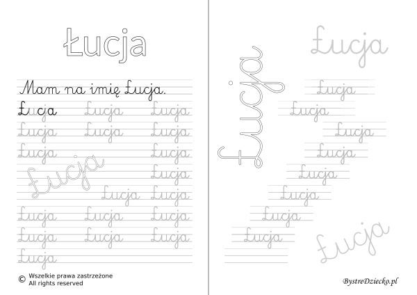 Karty pracy z imionami - nauka pisania imion dla dzieci - Łucja