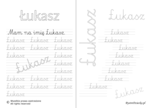 Karty pracy z imionami - nauka pisania imion dla dzieci - Łukasz