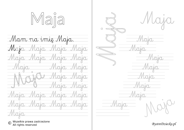 Karty pracy z imionami - nauka pisania imion dla dzieci - Maja