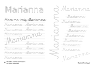 Karty pracy z imionami - nauka pisania imion dla dzieci - Marianna