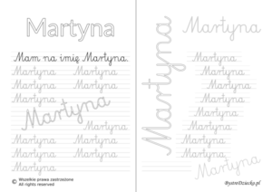 Karty pracy z imionami - nauka pisania imion dla dzieci - Martyna