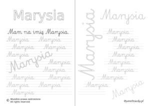 Karty pracy z imionami - nauka pisania imion dla dzieci - Marysia