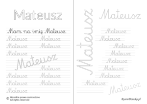 Karty pracy z imionami - nauka pisania imion dla dzieci - Mateusz