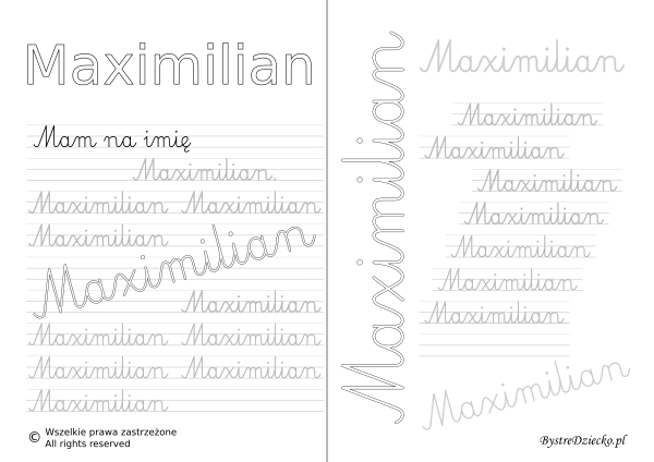 Karty pracy z imionami - nauka pisania imion dla dzieci - Maximilian