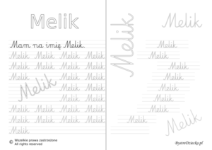 Karty pracy z imionami - nauka pisania imion dla dzieci - Melik