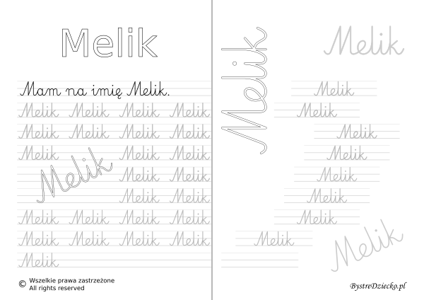 Karty pracy z imionami - nauka pisania imion dla dzieci - Melik