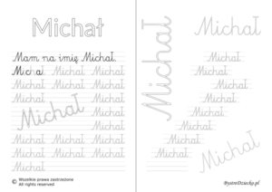 Karty pracy z imionami - nauka pisania imion dla dzieci - Michał