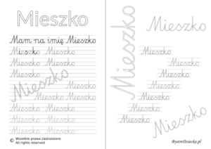 Karty pracy z imionami - nauka pisania imion dla dzieci - Mieszko