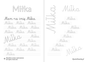 Karty pracy z imionami - nauka pisania imion dla dzieci - Miłka