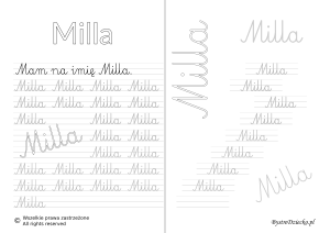 Karty pracy z imionami - nauka pisania imion dla dzieci - Milla