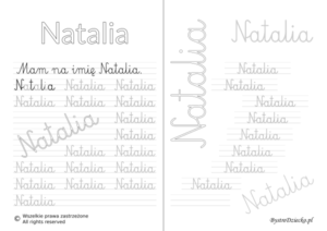 Karty pracy z imionami - nauka pisania imion dla dzieci - Natalia