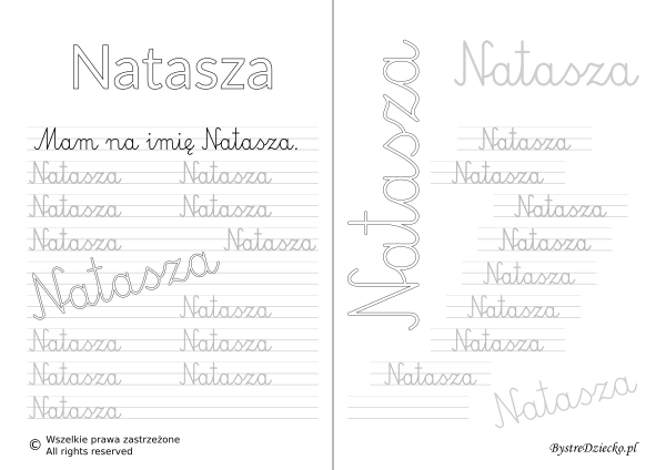 Karty pracy z imionami - nauka pisania imion dla dzieci - Natasza