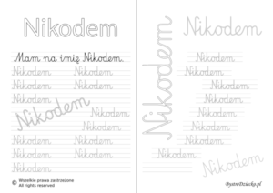 Karty pracy z imionami - nauka pisania imion dla dzieci - Nikodem