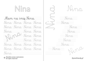 Karty pracy z imionami - nauka pisania imion dla dzieci - Nina