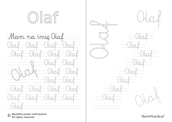 Karty pracy z imionami - nauka pisania imion dla dzieci - Olaf
