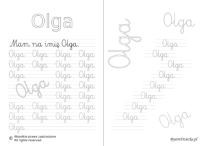 Karty pracy z imionami - nauka pisania imion dla dzieci - Olga