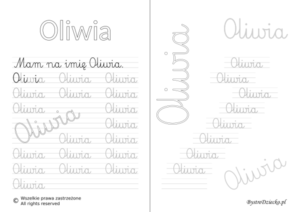 Karty pracy z imionami - nauka pisania imion dla dzieci - Oliwia