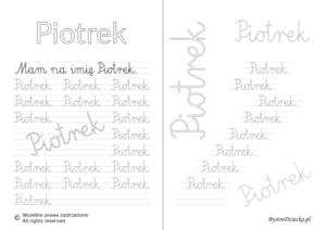 Karty pracy z imionami - nauka pisania imion dla dzieci - Piotrek