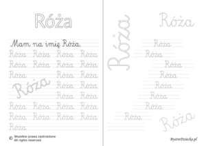 Karty pracy z imionami - nauka pisania imion dla dzieci - Róża
