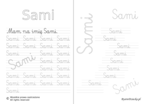 Karty pracy z imionami - nauka pisania imion dla dzieci - Sami